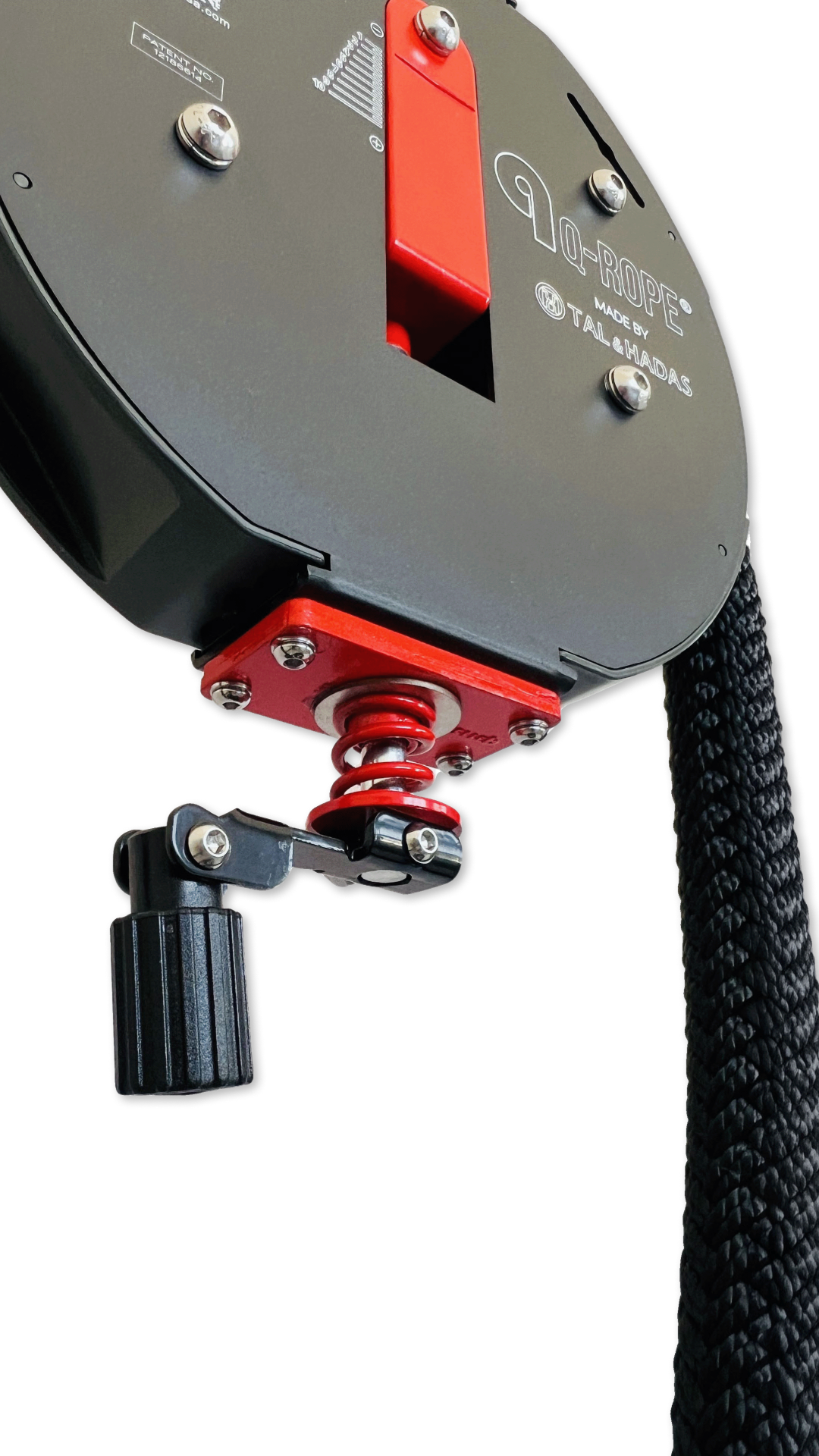 Underside of the Q-Rope showing the red spring and black adjustment knob